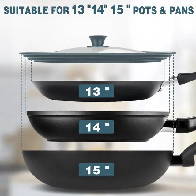 Alt view image 2 of 7 - 13-14-15 in Universal Lid for Oversized Pots, Pans and Skillets, Extra Large Pot Lid Tempered Glass Lid with Heat-Resistant Silicone Edge, Cookware Lids, Replacement Frying Pan Cover, Grey
