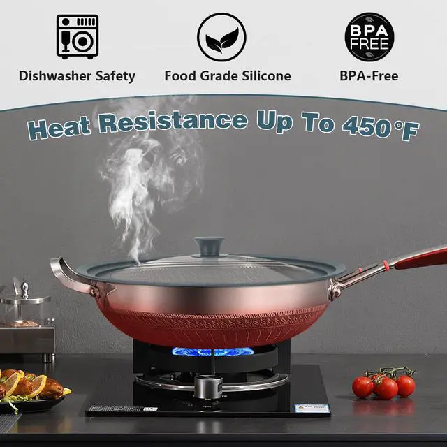 Alt view image 5 of 7 - 13-14-15 in Universal Lid for Oversized Pots, Pans and Skillets, Extra Large Pot Lid Tempered Glass Lid with Heat-Resistant Silicone Edge, Cookware Lids, Replacement Frying Pan Cover, Grey