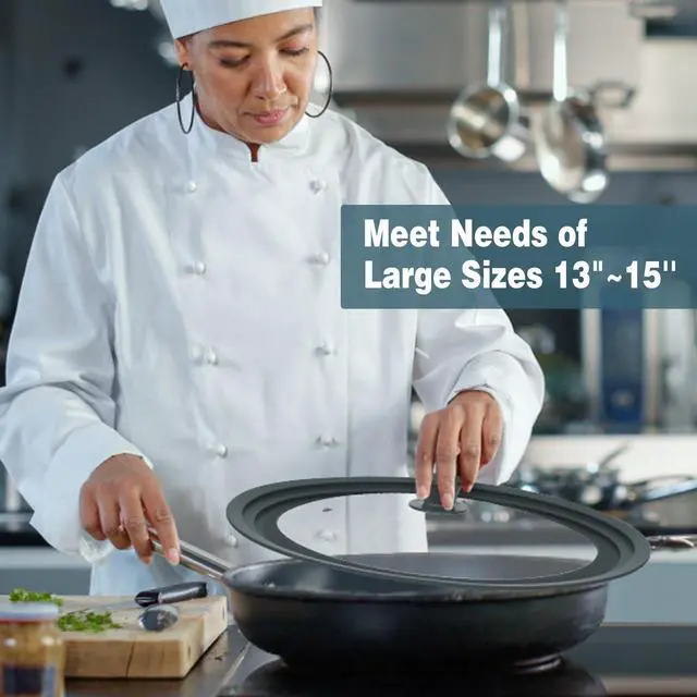 Alt view image 6 of 7 - 13-14-15 in Universal Lid for Oversized Pots, Pans and Skillets, Extra Large Pot Lid Tempered Glass Lid with Heat-Resistant Silicone Edge, Cookware Lids, Replacement Frying Pan Cover, Grey