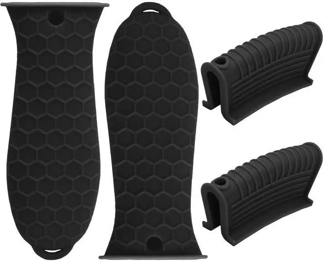 Main image of Cast Iron Handle Cover 4 Pack, Heat Resistant Material Pot Handle Holders, Non-Slip Pot Sleeve for Cast Iron Skillets, Metal Pans, Griddles (Black)