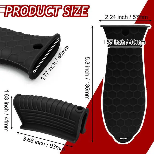 Alt view image 3 of 7 - Cast Iron Handle Cover 4 Pack, Heat Resistant Material Pot Handle Holders, Non-Slip Pot Sleeve for Cast Iron Skillets, Metal Pans, Griddles (Black)