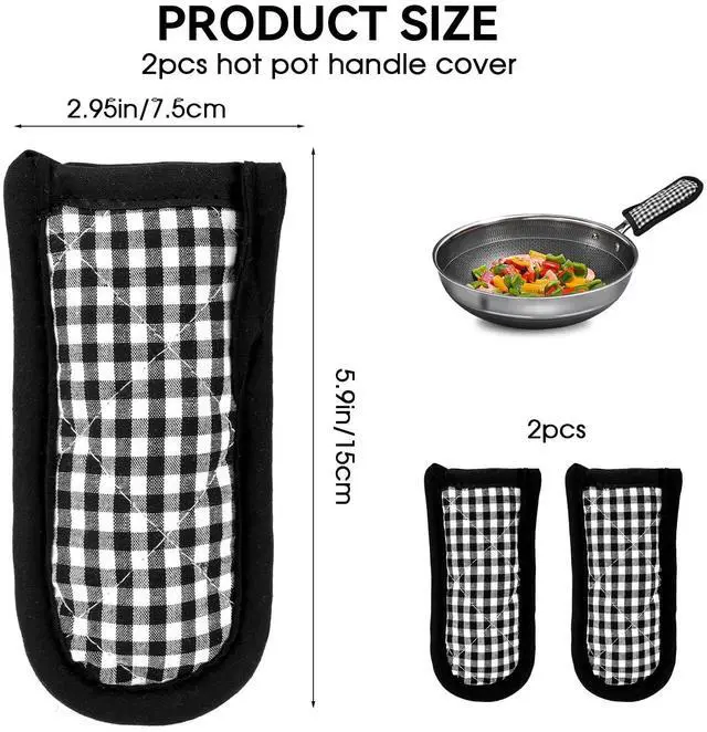 Alt view image 2 of 7 - 2PCS Hot Handle Covers Cast Iron Skillet Handle Covers Heat Resistant Hot Handle Holders Non-Slip Machine Washable Handle Mitts for Kitchen Baking Cooking BBQ Cookwares, Plaid