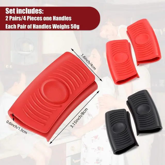 Alt view image 3 of 7 - Pcs Silicone Assist Hot Pan Handle Holder Hot Skillet Handle Covers Nonslip Heat Resistant Pot Grip Sleeves for Cast Iron Skillets Frying Pans Griddles Cookware(Red and Black)
