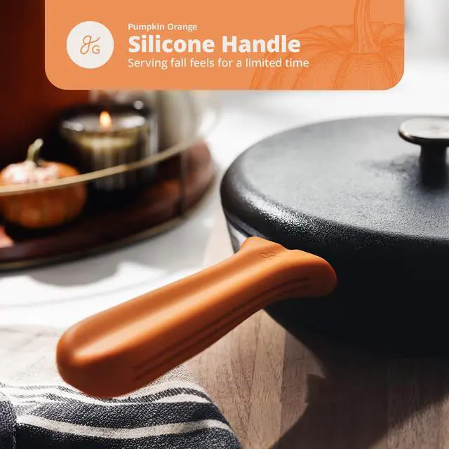 Alt view image 4 of 7 - Silicone Handle Cover Designed for Greater Goods Cast Iron Skillet and Griddle, Pumpkin Orange