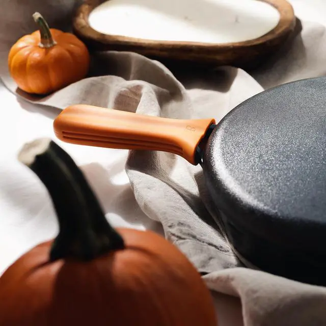 Alt view image 3 of 7 - Silicone Handle Cover Designed for Greater Goods Cast Iron Skillet and Griddle, Pumpkin Orange