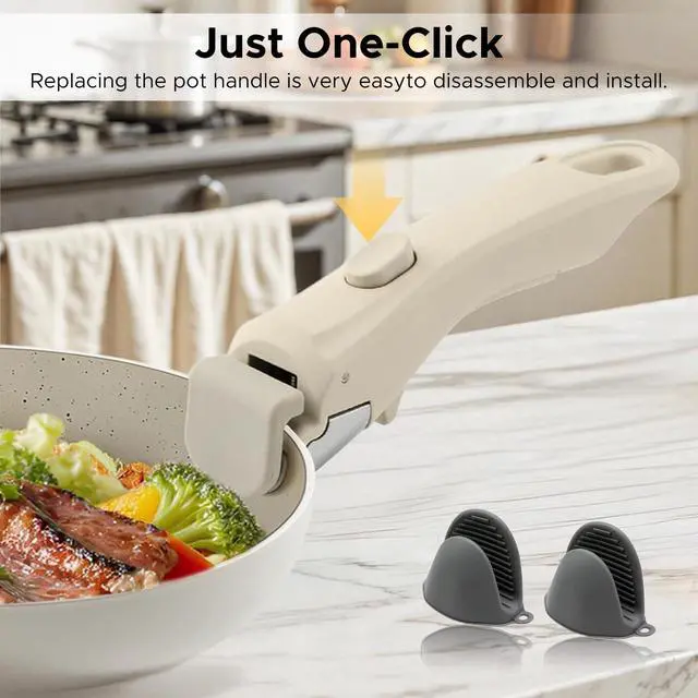 Alt view image 3 of 7 - Removable Pot Handle with Silicone Mitts, Detachable Pan Handles, Universal Pan Replacement Handles for Pots and Pans
