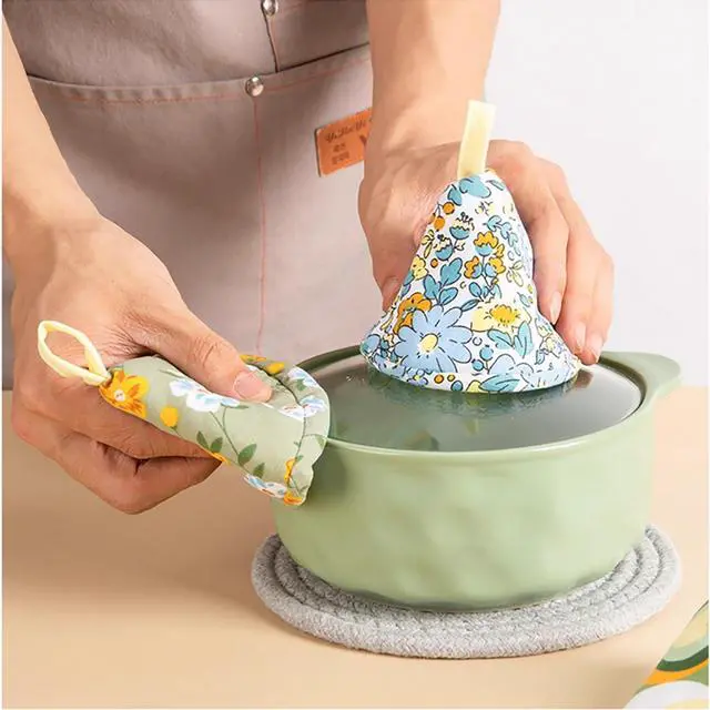 Alt view image 2 of 6 - 3 PCS Hot Pot Lid Handle Oven Mitt Cast Iron Handle Cover Heat Resistant Casserole Pot Lid Knob Cover Hand Protector Knob Grabber Holder for Kitchen Baking Cookware