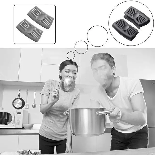 Alt view image 6 of 7 - Pairs Silicone Mitts Hot Pot Grip Handle Cover Sleeve Grip Mitt Pinch Grip Microwave Frying Pans Anti-scalding Gloves Griddles Mittens Clips for Kitchen Cooking Baking BBQ, Grey Black