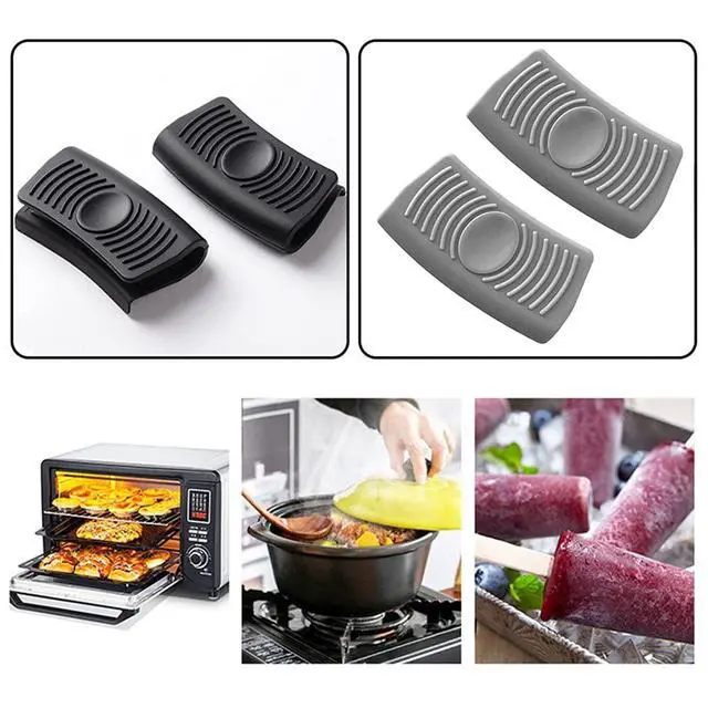Alt view image 7 of 7 - Pairs Silicone Mitts Hot Pot Grip Handle Cover Sleeve Grip Mitt Pinch Grip Microwave Frying Pans Anti-scalding Gloves Griddles Mittens Clips for Kitchen Cooking Baking BBQ, Grey Black
