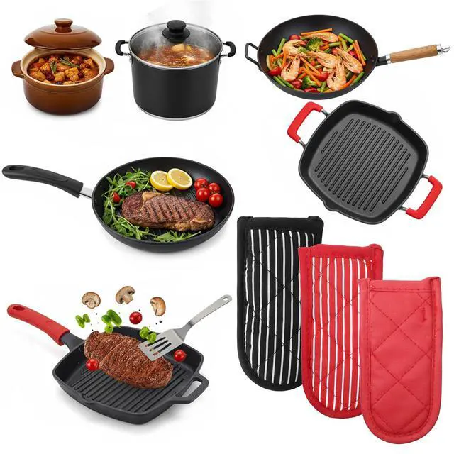 Alt view image 5 of 7 - 3 PCS Cast Iron Handle Covers, Pot Handle Covers Heat Resistant Cotton Pan Reusable Non-Slip Pot Holders Sleeves Mitt for Skillet Kitchen Cooking Baking Supplies
