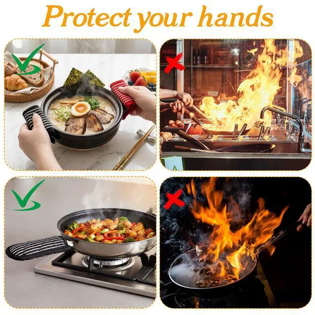 Alt view image 7 of 7 - 3 PCS Cast Iron Handle Covers, Pot Handle Covers Heat Resistant Cotton Pan Reusable Non-Slip Pot Holders Sleeves Mitt for Skillet Kitchen Cooking Baking Supplies