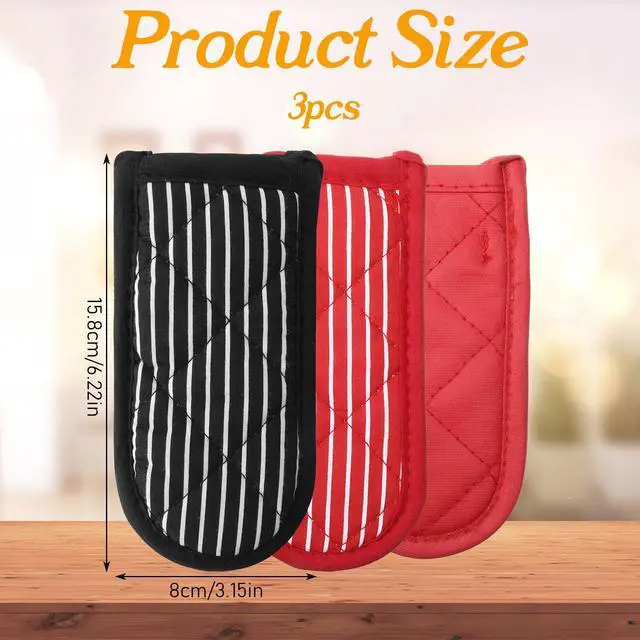 Alt view image 2 of 7 - 3 PCS Cast Iron Handle Covers, Pot Handle Covers Heat Resistant Cotton Pan Reusable Non-Slip Pot Holders Sleeves Mitt for Skillet Kitchen Cooking Baking Supplies
