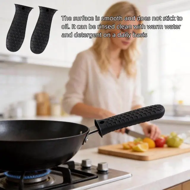 Alt view image 6 of 7 - Pcs Silicone Pot Handle Covers Set, Heat Resistant Cast Iron Handle Sleeves - Non Slip Pan Handle Holder for Frying Pan, Pots, Kitchen Cookware (Black)