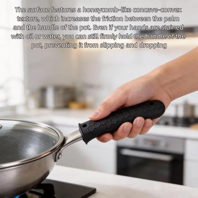 Alt view image 5 of 7 - Pcs Silicone Pot Handle Covers Set, Heat Resistant Cast Iron Handle Sleeves - Non Slip Pan Handle Holder for Frying Pan, Pots, Kitchen Cookware (Black)