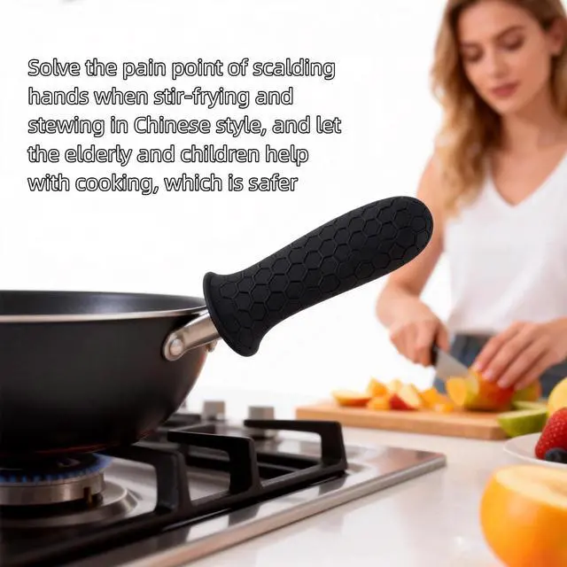 Alt view image 7 of 7 - Pcs Silicone Pot Handle Covers Set, Heat Resistant Cast Iron Handle Sleeves - Non Slip Pan Handle Holder for Frying Pan, Pots, Kitchen Cookware (Black)