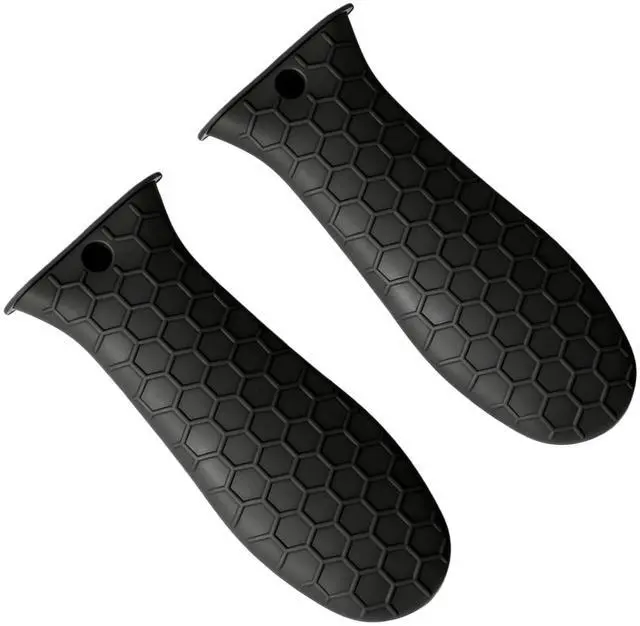 Main image of 2-Pack Heavy-Duty Silicone Handle Covers for Cast Iron Skillets, Extra Thick Heat-Resistant Pot Holder Sleeves with Non-Slip Grip for Frying Pans, Cookware (Black)