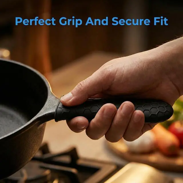 Alt view image 7 of 7 - 2-Pack Heavy-Duty Silicone Handle Covers for Cast Iron Skillets, Extra Thick Heat-Resistant Pot Holder Sleeves with Non-Slip Grip for Frying Pans, Cookware (Black)