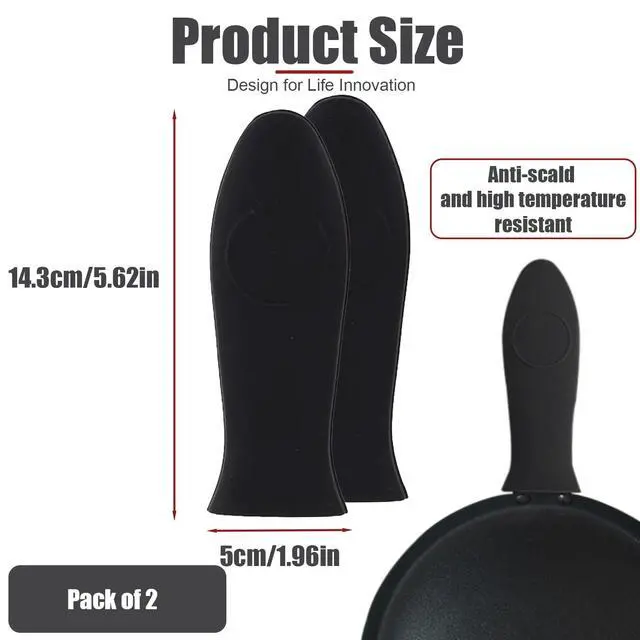 Alt view image 2 of 7 - 2 Pack Silicone Pan Handle Sleeve, Heat Resistant Cast Iron Skillet Handle Covers for Pots and Pans, Assist Handle Holder Grip for Kitchen Frying Griddles Cookware (Black)