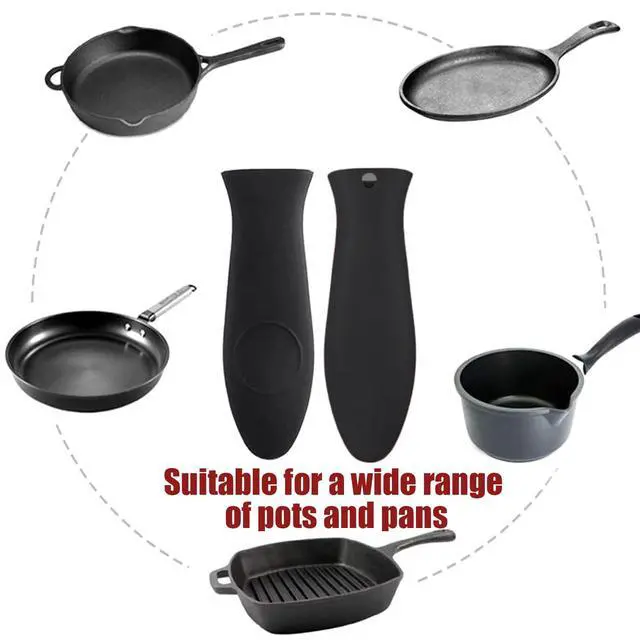 Alt view image 3 of 7 - 2 Pack Silicone Pan Handle Sleeve, Heat Resistant Cast Iron Skillet Handle Covers for Pots and Pans, Assist Handle Holder Grip for Kitchen Frying Griddles Cookware (Black)