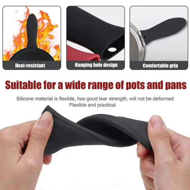 Alt view image 4 of 7 - 2 Pack Silicone Pan Handle Sleeve, Heat Resistant Cast Iron Skillet Handle Covers for Pots and Pans, Assist Handle Holder Grip for Kitchen Frying Griddles Cookware (Black)