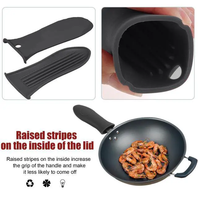 Alt view image 5 of 7 - 2 Pack Silicone Pan Handle Sleeve, Heat Resistant Cast Iron Skillet Handle Covers for Pots and Pans, Assist Handle Holder Grip for Kitchen Frying Griddles Cookware (Black)