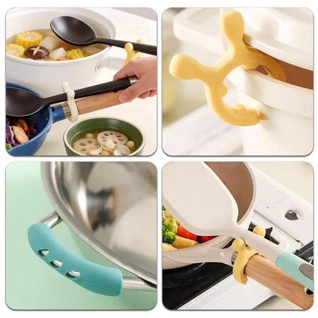 Alt view image 7 of 7 - 6PCS Silicone Pot Handle Spatula Rack Heat Resistant Spoon Rest Kitchen Set