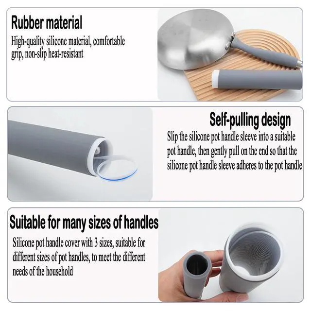 Alt view image 3 of 7 - 3PCS Pot Handle Heat Insulation Silicon Cover,Silicone Hot Handle Holder,Silicone Pan Handle Sleeve for Pots and Pans,Self-retracting Silicone Handle Cover for Pans, Spatulas and Spoons