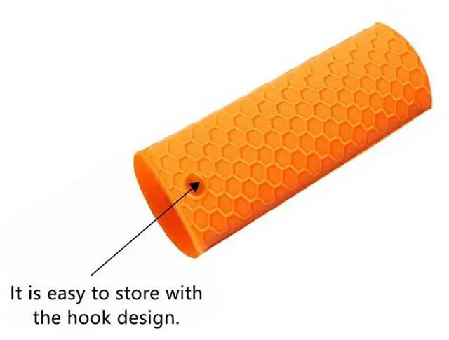 Alt view image 3 of 7 - Silicone Hot Handle Holder, Heat Resistant Potholder Rubber Pot Handle Cover for Cast Iron Skillets, Sleeve Grip, Frying Pans 6X2 Inches (2 Pack, Blue Orange)