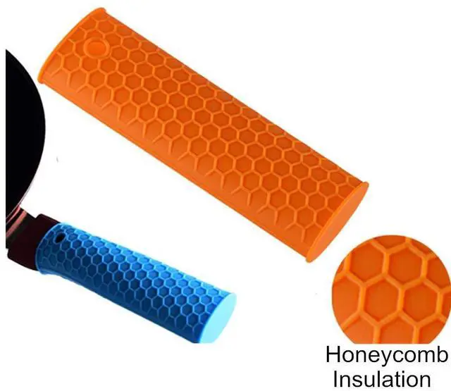 Alt view image 5 of 7 - Silicone Hot Handle Holder, Heat Resistant Potholder Rubber Pot Handle Cover for Cast Iron Skillets, Sleeve Grip, Frying Pans 6X2 Inches (2 Pack, Blue Orange)