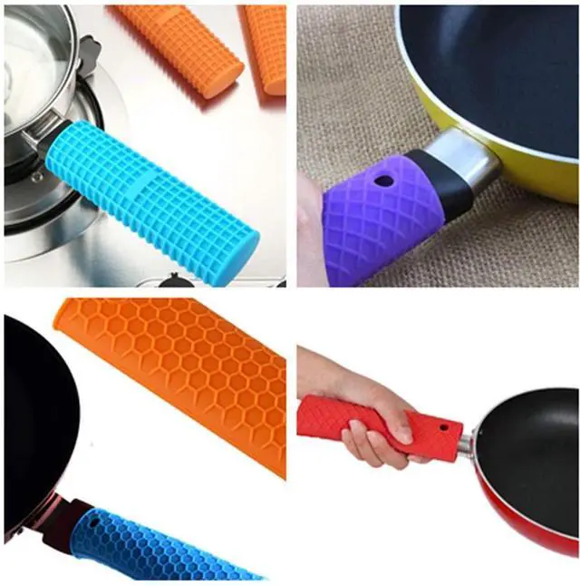 Alt view image 7 of 7 - Silicone Hot Handle Holder, Heat Resistant Potholder Rubber Pot Handle Cover for Cast Iron Skillets, Sleeve Grip, Frying Pans 6X2 Inches (2 Pack, Blue Orange)