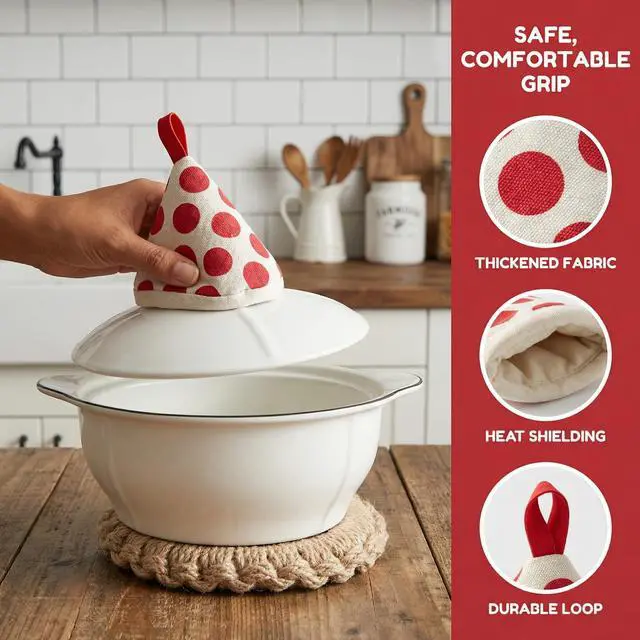 Alt view image 3 of 6 - 4 -Pack Mini Heat Resistant Oven Mitts, Anti-Scald Pot Lid Handle Mitt & Triangular Pot Knob Cover, Silicone Hot Pot Lid Grip Holder for Cooking Baking, Casserole & Kitchen Use