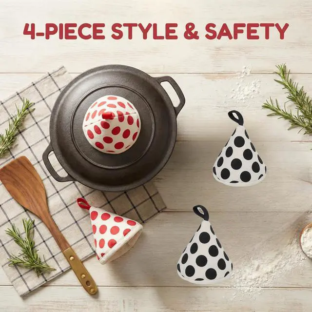 Alt view image 4 of 6 - 4 -Pack Mini Heat Resistant Oven Mitts, Anti-Scald Pot Lid Handle Mitt & Triangular Pot Knob Cover, Silicone Hot Pot Lid Grip Holder for Cooking Baking, Casserole & Kitchen Use