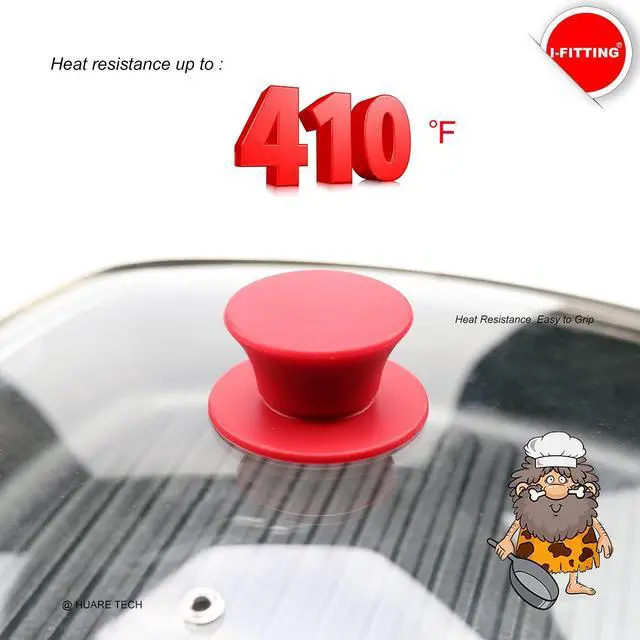 Alt view image 4 of 7 - Universal Pot Pan Lids Replacement Knob, Silicone Heat Resistant Pan Cover Holding Handles, BPA Free, Dishwasher Safe, Fits Skillets and Kitchen Cookware Covers 2Pack Red
