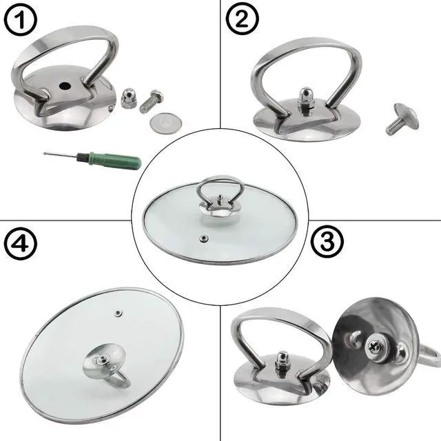 Alt view image 3 of 4 - Pack Universal Pot Lid Cover Knob Handle,Stainless Steel Replacement Cookware Pot Lid Handgrip Knob with Three Length Mounting Screws and Silicone Washer