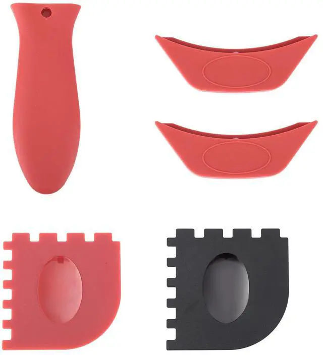 Main image of 5pcs Silicone Handle Cover for Lodge Cast Iron Skillets, Includes Pan Grip Handle Cover 2 Assist Pot Holder Sleeves & 2 Grill Scrapers Heat Resistant Dishwasher Safe