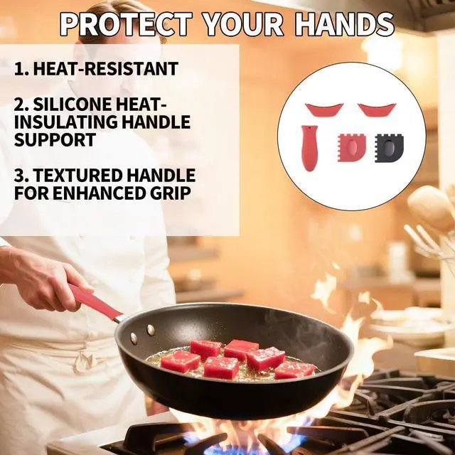 Alt view image 3 of 7 - 5pcs Silicone Handle Cover for Lodge Cast Iron Skillets, Includes Pan Grip Handle Cover 2 Assist Pot Holder Sleeves & 2 Grill Scrapers Heat Resistant Dishwasher Safe