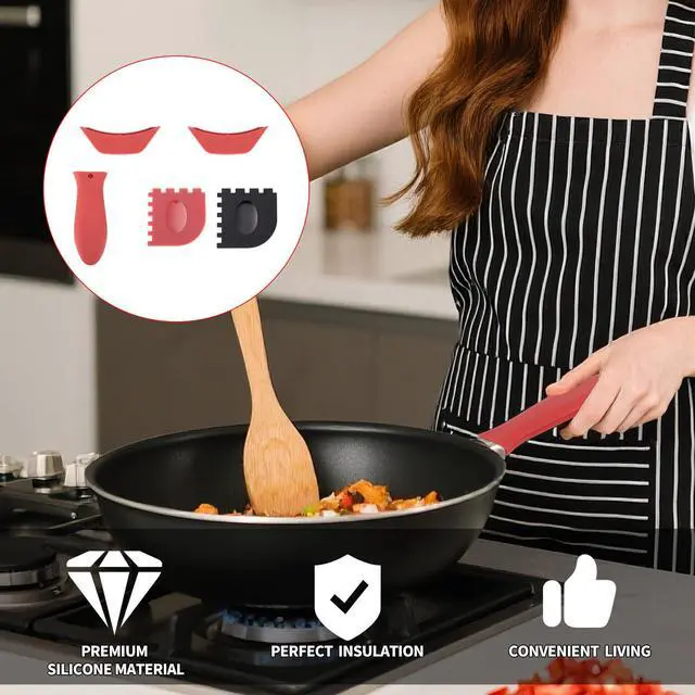 Alt view image 6 of 7 - 5pcs Silicone Handle Cover for Lodge Cast Iron Skillets, Includes Pan Grip Handle Cover 2 Assist Pot Holder Sleeves & 2 Grill Scrapers Heat Resistant Dishwasher Safe