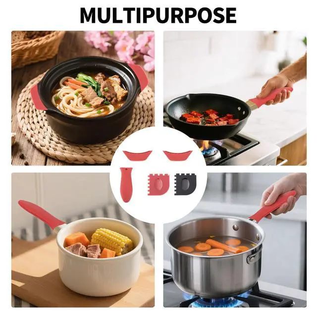 Alt view image 7 of 7 - 5pcs Silicone Handle Cover for Lodge Cast Iron Skillets, Includes Pan Grip Handle Cover 2 Assist Pot Holder Sleeves & 2 Grill Scrapers Heat Resistant Dishwasher Safe