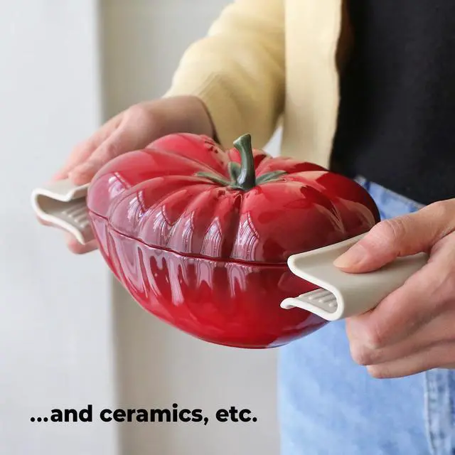 Alt view image 3 of 7 - Silicone Pot Holders, Heat Resistant Pot Handle Covers for Kitchen, Accessories for Cast Iron or Ceramic Dutch Ovens, 1 Pair (2 pcs) - Cream