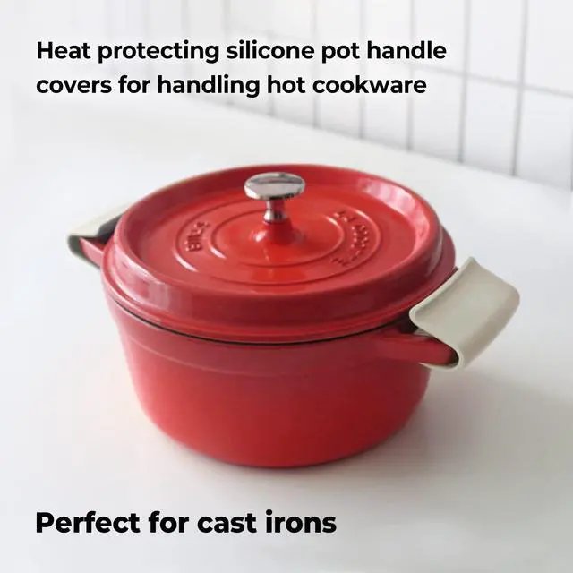 Alt view image 2 of 7 - Silicone Pot Holders, Heat Resistant Pot Handle Covers for Kitchen, Accessories for Cast Iron or Ceramic Dutch Ovens, 1 Pair (2 pcs) - Cream