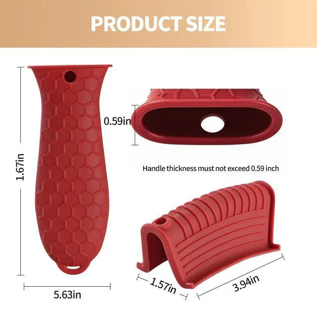 Alt view image 2 of 6 - Cast Iron Skillet Handle Covers - 3 Pack Assist Pan Handle Sleeve Pot Holders, Heat Resistant Pot Handle Covers, Non-Slip Silicone Cast Iron Handle Grip for Cast Iron Skillet Metal Pan (Red)