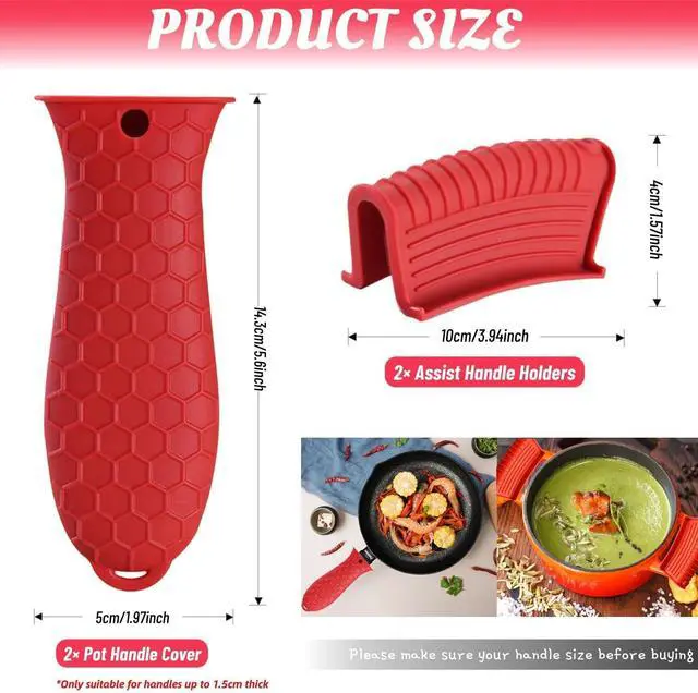 Alt view image 2 of 7 - Silicone Assist Hot Pan Handle Holder Hot Skillet Handle Covers Pot Holder Sleeve Cast Iron Skillets Nonslip Heat Resistant for Enameled Griddles Casserole Frying Pans Cookware(4PACK/Black)