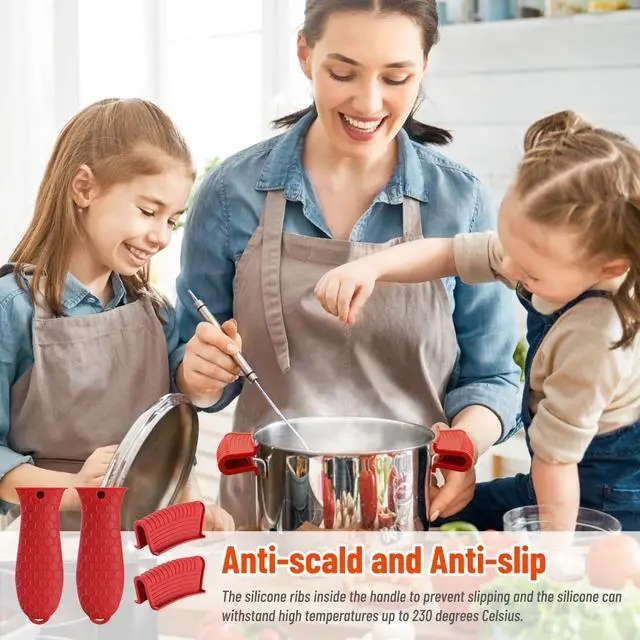 Alt view image 3 of 7 - Silicone Assist Hot Pan Handle Holder Hot Skillet Handle Covers Pot Holder Sleeve Cast Iron Skillets Nonslip Heat Resistant for Enameled Griddles Casserole Frying Pans Cookware(4PACK/Black)