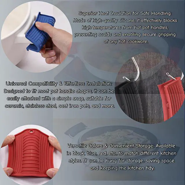 Alt view image 4 of 7 - Pcs Silicone Assist Hot Pan Handle Holder, Hot Skillet Handle Covers, Pot Holder Sleeve, Non-Slip Heat Resistant Pan Grip Cover for Cast Iron Woks Frying Pans Griddles Casserole - Red