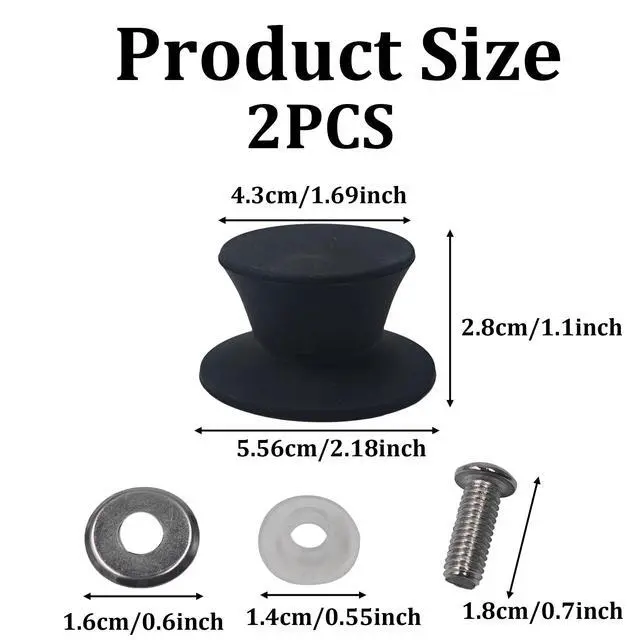 Alt view image 2 of 7 - 2Pcs Universal Silicone Pot Lid Replacement Knob, Heat Resistant Pan Lid Holding Handle, Non-Slip Handle for Slow Cookers, Skillets, and Kitchen Cookware Covers (Black)