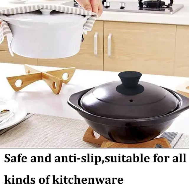 Alt view image 3 of 7 - 2Pcs Universal Silicone Pot Lid Replacement Knob, Heat Resistant Pan Lid Holding Handle, Non-Slip Handle for Slow Cookers, Skillets, and Kitchen Cookware Covers (Black)