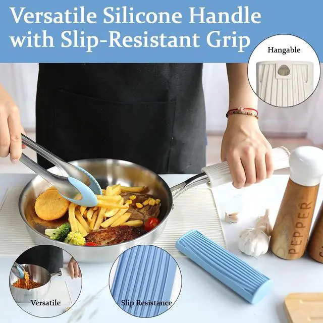 Alt view image 3 of 6 - Silicone Handle Cover Heat-Resistant Hot Pan Handle Sleeve Cast Iron Pan Handle Covers Non-Slip Pot Holder for Cast Iron Skillets (Blue)