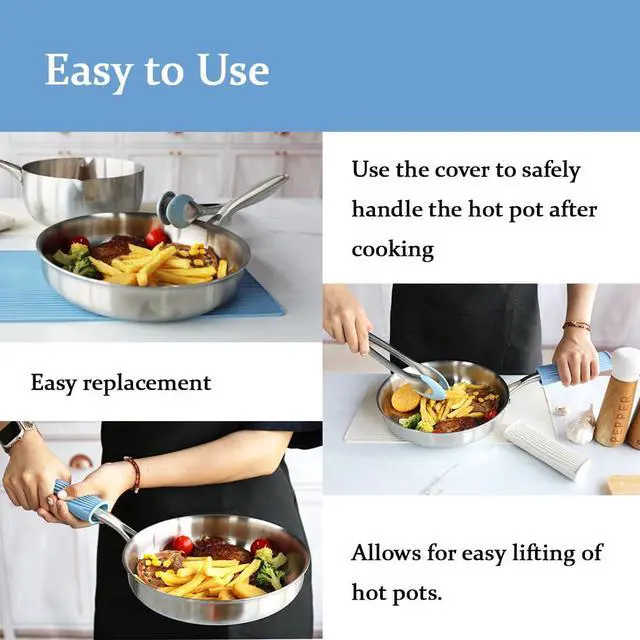 Alt view image 6 of 6 - Silicone Handle Cover Heat-Resistant Hot Pan Handle Sleeve Cast Iron Pan Handle Covers Non-Slip Pot Holder for Cast Iron Skillets (Blue)