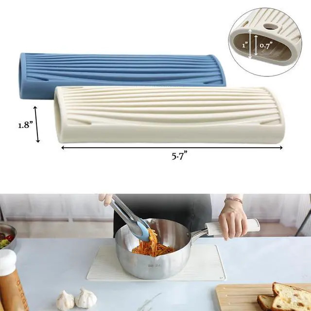 Alt view image 2 of 6 - Silicone Handle Cover Heat-Resistant Hot Pan Handle Sleeve Cast Iron Pan Handle Covers Non-Slip Pot Holder for Cast Iron Skillets (Blue)