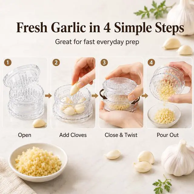 Alt view image 2 of 7 - 4PCS Garlic Presses Clear Plastic Garlic, Dishwasher Safe & Easy to Clean Rotary Chopper for Kitchen